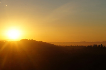 The city of Los Angeles at sunset seen from Griffith Observatory, California, United States                                                              