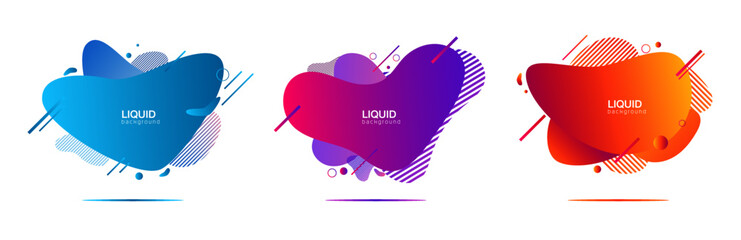 Design of liquid color abstract geometric shapes.Futuristic trendy dynamic elements.Abstract liquid shape.Fluid design.Isolated gradient waves with geometric lines, dots.Abstract background. 