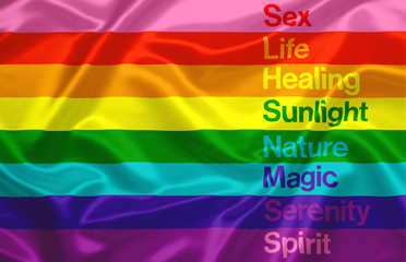 the Gay Pride flag composed of the eight colors of the rainbow
