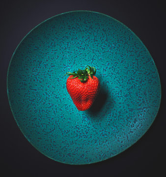 Strawberry on Ceramic Green Plate