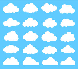 Cloud vector icon set white color on blue background.