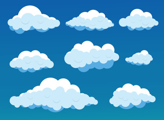 Cloud vector icon set white color on blue background.