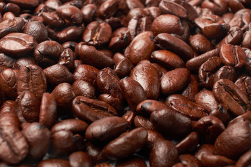 Naklejka premium aromatic roasted coffee beans on white background