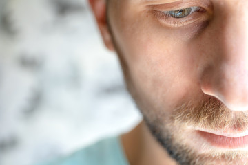 macro half young man face