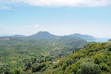 Kynopiastes et le mont Agioi Deka vus depuis le trône du Kaiser à Pelekas près de Kokkini à...