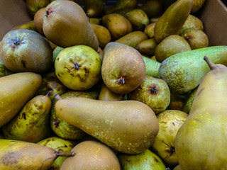 Yellow-green pears close-up, healthy food.