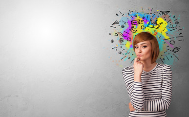 Business person with colorful splash above the head
