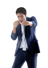 asian businessman puch action figthing concept on white © Yanukit
