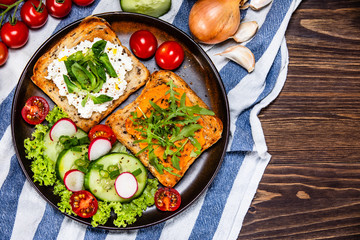 Breakfast - sandwiches with vegetable salad