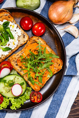 Breakfast - sandwiches with vegetable salad