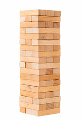 Close up blocks wood game isolated on white background.