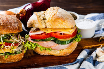 Tasty sandwiches with vegetables 
