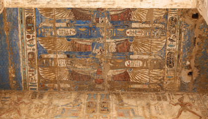 Egyptian Hieroglyphs in Medinet Habu Temple, Luxor, Egypt