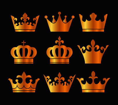 Golden crowns - set of vector gold crown symbols