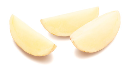 Potatoes cut into segments (potato wedge). Isolated on white background