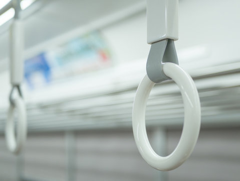 Handrail Strap In Subway Train, Close Up.