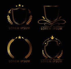 Set of luxury golden badges and stickers. Royal flourishes calligraphic. Luxury ornament lines. 
