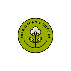 Natural Organic Cotton Liner labels and badges - Vector Round Icon - Sticker - Logo - Stamped - Tag Cotton Flower