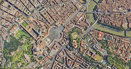 Neighborhood of St. Peter's Church in the Vatican from a height of flight