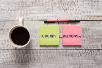 Text sign showing Do You Know Your Customer Question. Business photo text service identify clients...