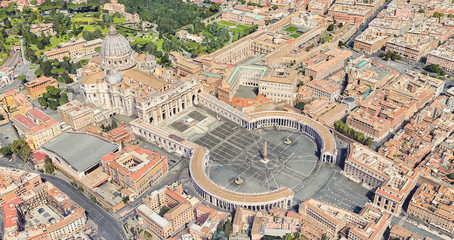 Neighborhood of St. Peter's Church in the Vatican from a height of flight