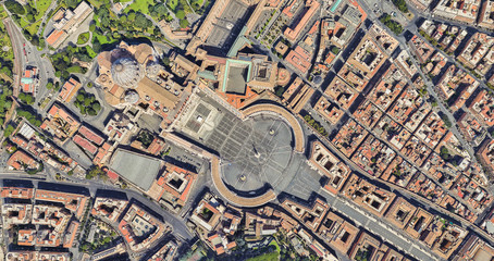 Neighborhood of St. Peter's Church in the Vatican from a height of flight