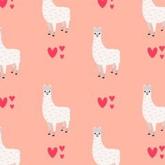 White llama pattern. Colorful vector illustration. Cute animal print