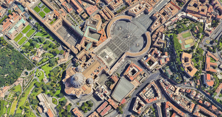 Neighborhood of St. Peter's Church in the Vatican from a height of flight