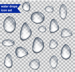 Drops of water on a transparent background. Vector.