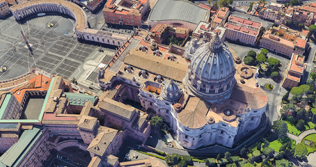 Neighborhood of St. Peter's Church in the Vatican from a height of flight