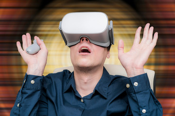Young man of virtual reality. Innovation and technological advances. Modern technology for business.