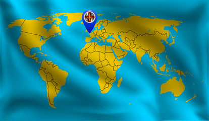 Location Guernsey  mark on the world map, Guernsey  flag, vector illustration.
