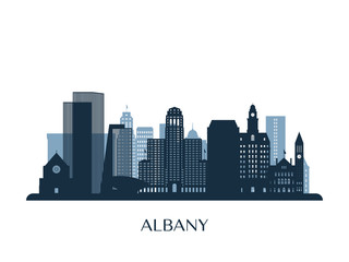 Albany skyline, monochrome silhouette. Vector illustration.