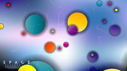 Background of Flat Space with planets and stars. Vector illustration of galaxy