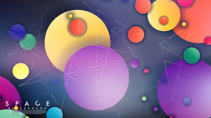 Background of Flat Space with planets and stars. Vector illustration of galaxy