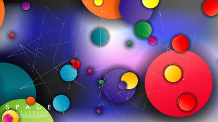 Obraz premium Background of Flat Space with planets and stars. Vector illustration of galaxy