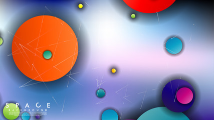 Background of Flat Space with planets and stars. Vector illustration of galaxy