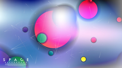 Background of Flat Space with planets and stars. Vector illustration of galaxy