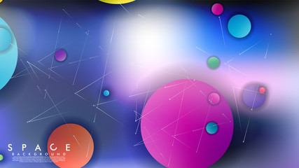 Background of Flat Space with planets and stars. Vector illustration of galaxy