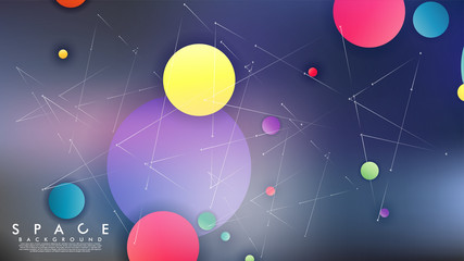 Background of Flat Space with planets and stars. Vector illustration of galaxy