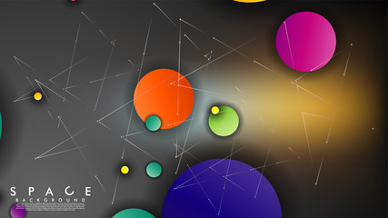Background of Flat Space with planets and stars. Vector illustration of galaxy
