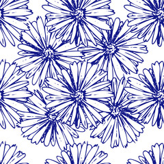 Flower graphic design. Cute seamless vector tile pattern. Retro vintage. line chamomile design.