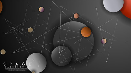 Background of Flat Space with planets and stars. Vector illustration of galaxy