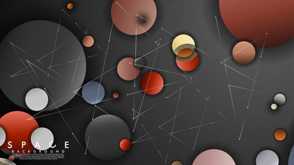 Background of Flat Space with planets and stars. Vector illustration of galaxy