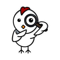 vector illustration logo character cute chicken holding magnifying glass in flat design style cartoon design
