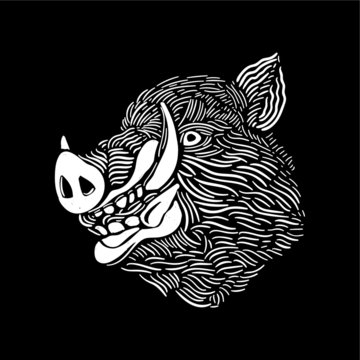 vector illustration logo character wild boar hog line art black white for t-shirt silhouette style design