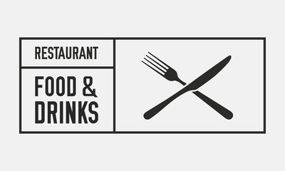 Restaurant, cafe, food sign. Food vintage badge concept. Fork and Knife silhouette. Vector illustration
