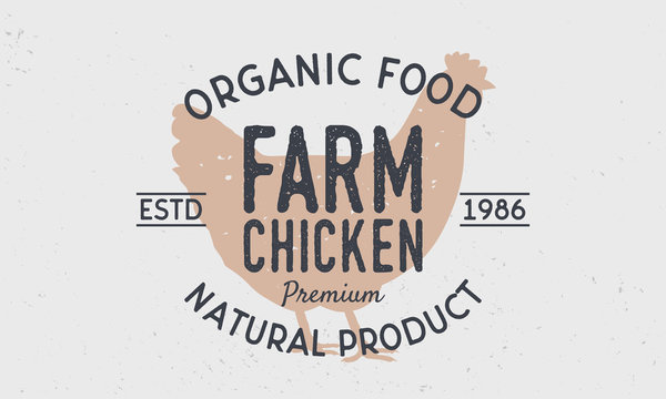 Farm Chicken logo. Retro logo with Chicken silhouette. Vintage poster for meat shop. Vector illustration