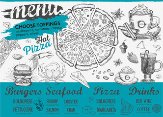 Restaurant brochure vector menu, template design. Food flyer.