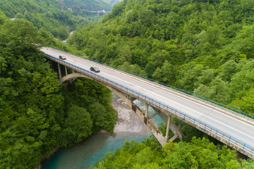 aerial view of the road bridge across the Moraca river